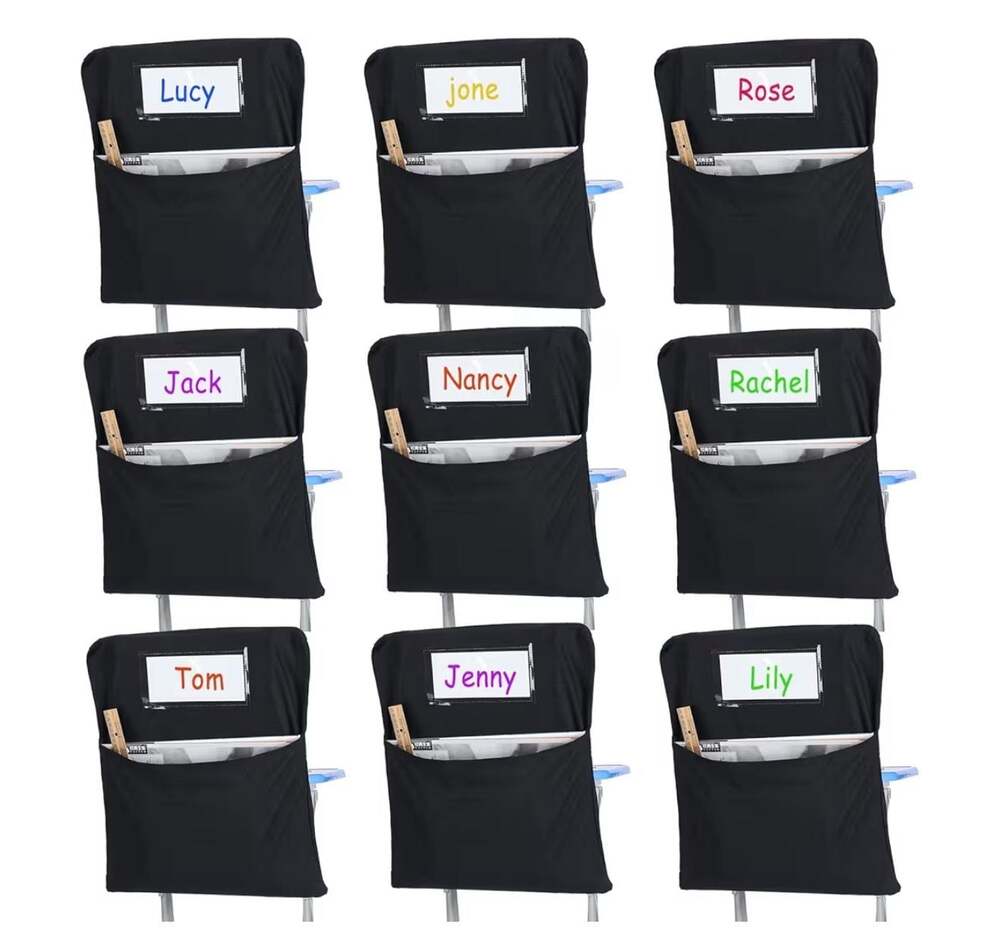 Classroom Chair Back Pocket Organizers with Name Tag Slots, Set of 10